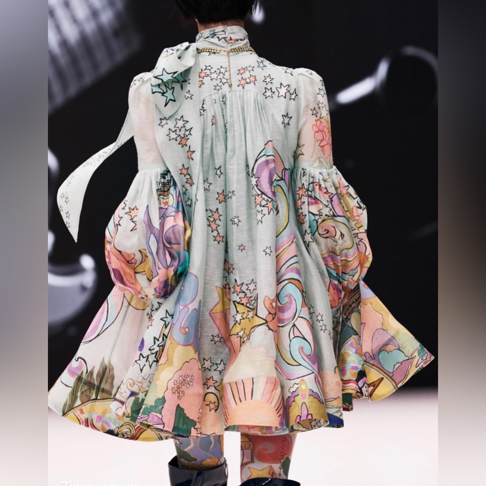 Zimmermann Runway Concert Tie Neck Bow Unicorn Mint Mini Dress AU0 - Picture 3 of 16